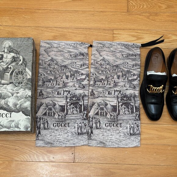 Gucci Black Leather Chain Loafers US9.5 - Picture 5 of 6